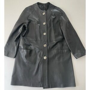 Womens VINTAGE New England Sportswear Leather Mid Length Trench Coat Jacket Sz M